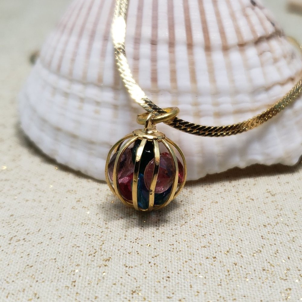 Vintage acrylic gem bead cage necklace